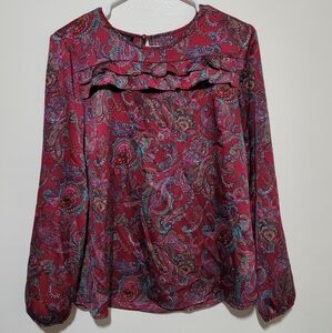 Talbots‎ Red Paisley Ruffle Blouse